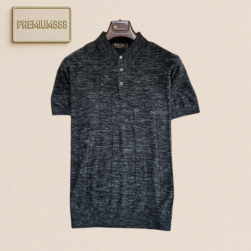 Loropiana Colorful Linen Collarless Short-Sleeved Polo Shirt