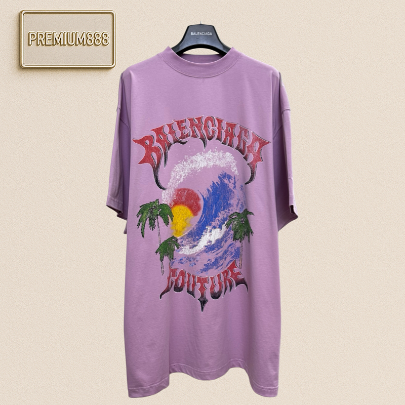 Balenciaga 26ss Beach Wave Gothic Letterprint Short-Sleeved T-Shirt