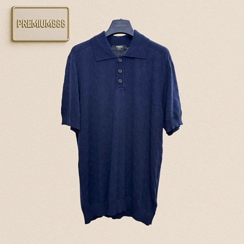 Fendi FF Printed Knitted Open-Weave Polo Shirt Short Sleeve