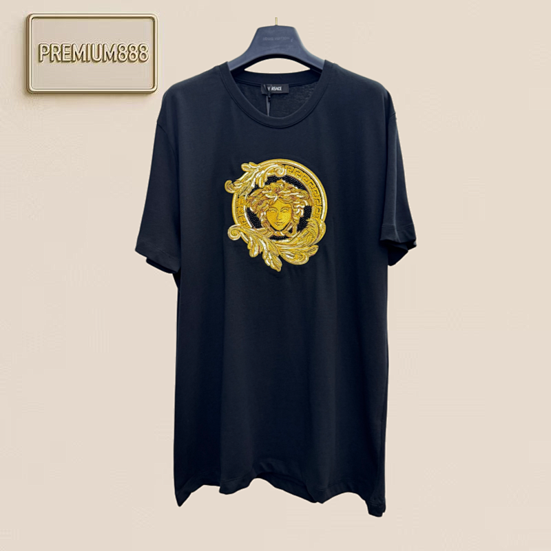 Versace Medusa Beaded Diamond-Set Embroidered Short-Sleeved T-Shirt