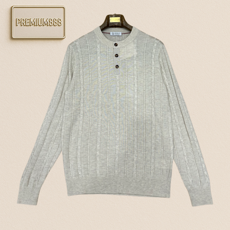 BC Brunello Henry Collar Plain Patterned Casual Long-sleeved Knitted Shirt