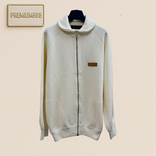 1v Louis Leather Label Embossed Logo Waffle Knit Cardigan Coat