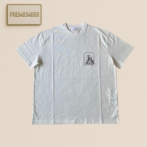 PA Port Ship Print Round Neck Short Sleeve Shirt