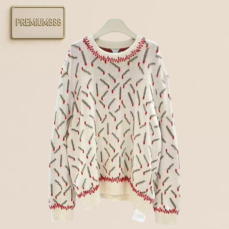 BV Matchstick Printed Sweater With Round Collar
