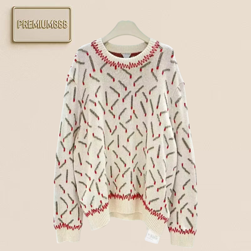 BV Matchstick Printed Sweater With Round Collar