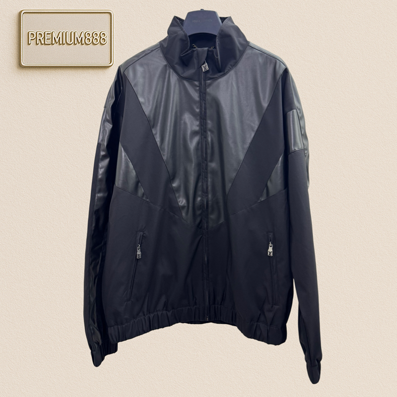 1v Louis Hollow Monogram Embossed Leather V-neck Jacket Coat