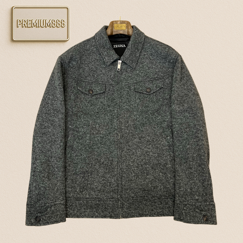 Zegna Jenia Wool Blend Buttoned Work Tweed Jacket