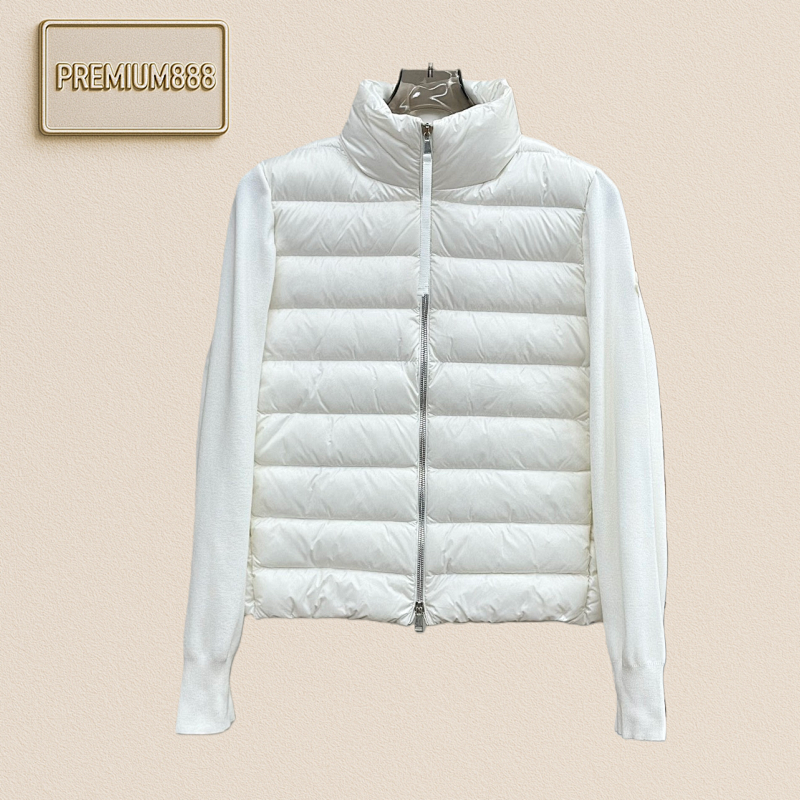 Moncler Knitted Patchwork Stand-up Collar Thin Down Jacket