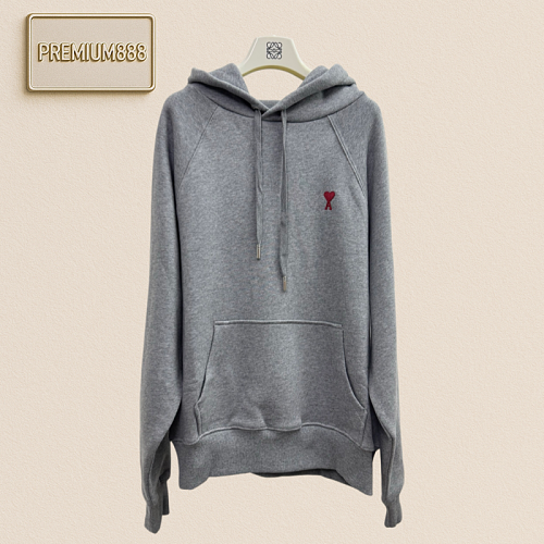 Ami Paris Red Adc Embroidered Cotton Hooded Sweatshirt
