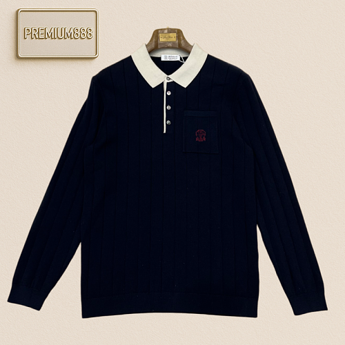 BC Brunello Casual Embroidered Contrasting Color Polo Knit Shirt
