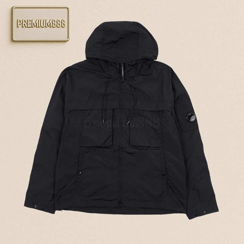 C.P25Fw Metal Nylon Pleated Hooded Jacket