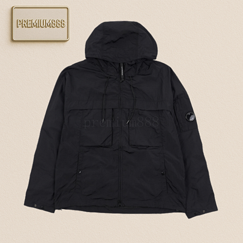 C.P25Fw Metal Nylon Pleated Hooded Jacket