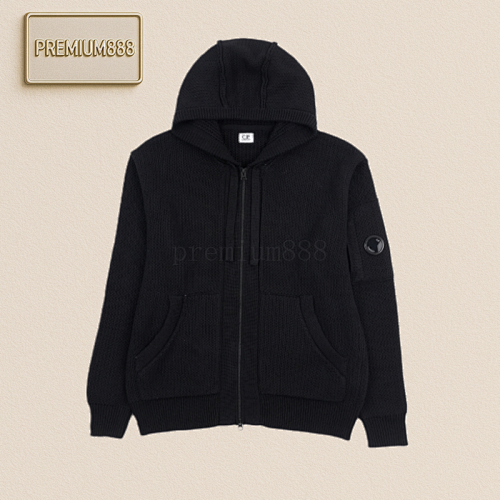 C.P Arm Round Label Knitted Hooded Jacket