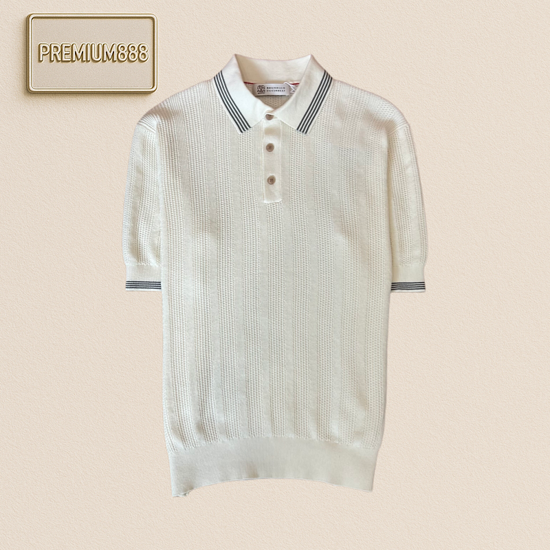 BC Brunello Contrasting Edge Patched Knit Polo Shirt