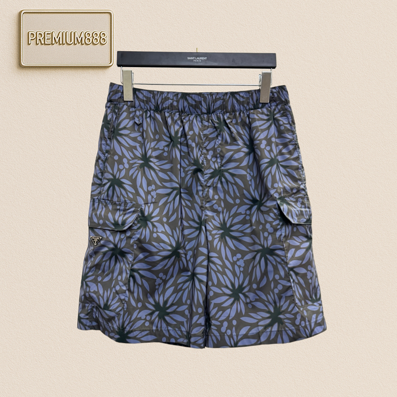 Prada Flower Digital Print Nylon Shorts