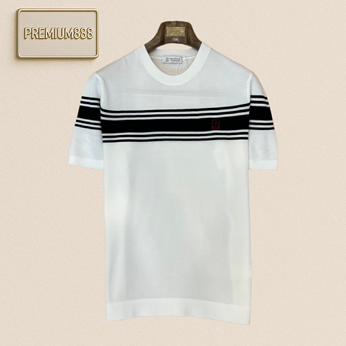 BC Brunello Striped Embroidered Knit Short-Sleeved T-shirt