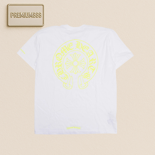 Chrome Hearts CH - Back - Fluorescent Green Hoof - Cross-Flower - Short Sleeve Tee. Black