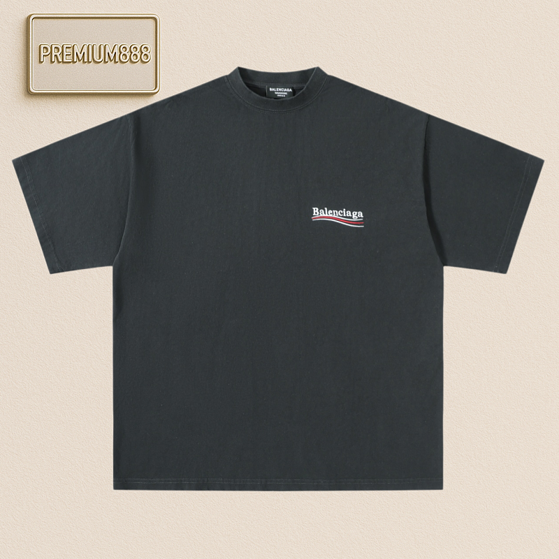 Balenciaga Blcg Paris Embroidered Wave Cola Label Washed Short Sleeve With Minor Damage