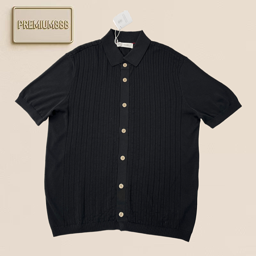 BC Three-color Open-Weave Knitted Blouse With Short Sleeves Description