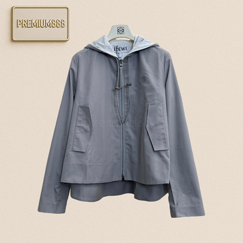 Loe's New Micro-label Embroidered Drawstring Loose Hooded Jacket