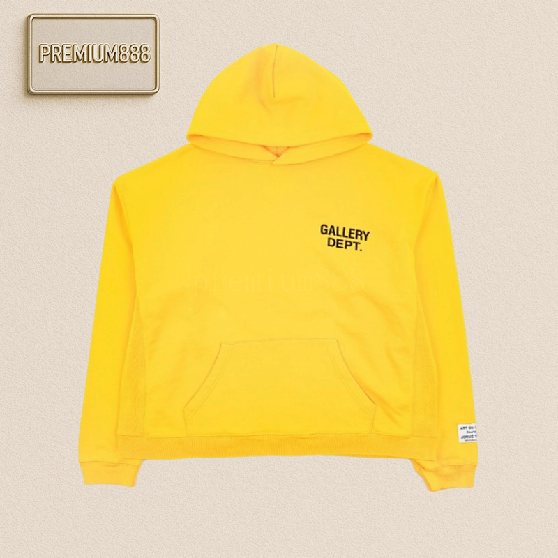 Gallery Dept Yellow English Letter Printed Hooded Sweatshirt Fabric Is Made Of 100 Pure Co