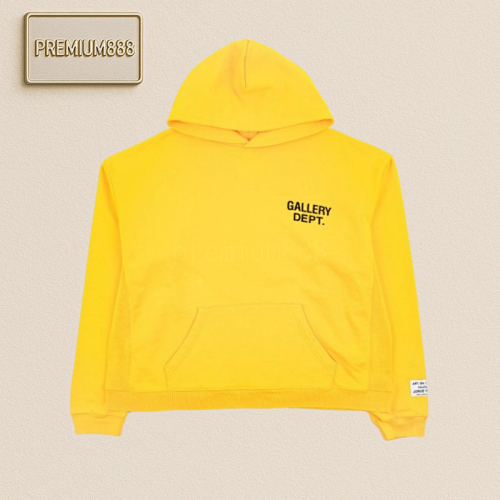 Gallery Dept Yellow English Letter Printed Hooded Sweatshirt Fabric Is Made Of 100 Pure Co