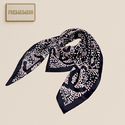 A Rare Chanel Vintage Silk Scarf With A Pattern Cleverly Composed Of White Dots. The Patte