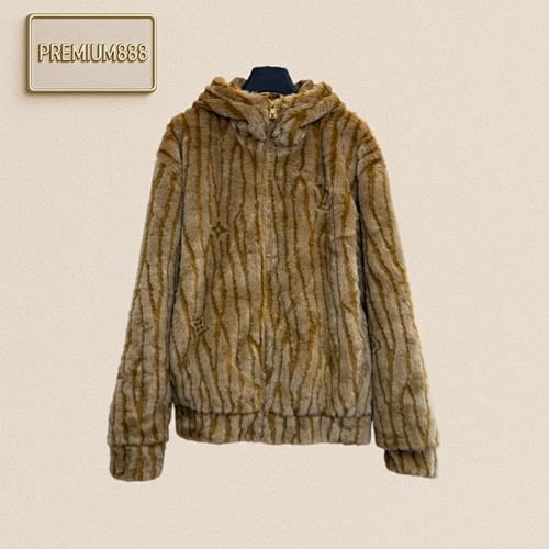 1v Louis Ski Series Letter Striped Jacquard Fur Hooded Jacket