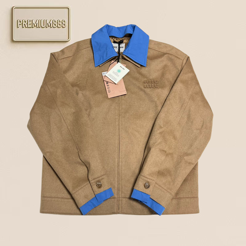 Miu Camel Hair Patchwork Color Jacket Coat