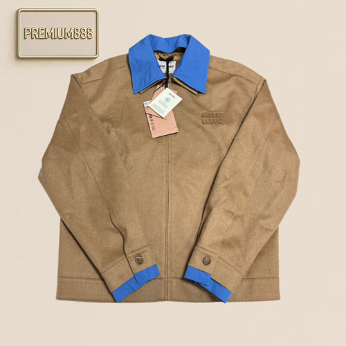 Miu Camel Hair Patchwork Color Jacket Coat