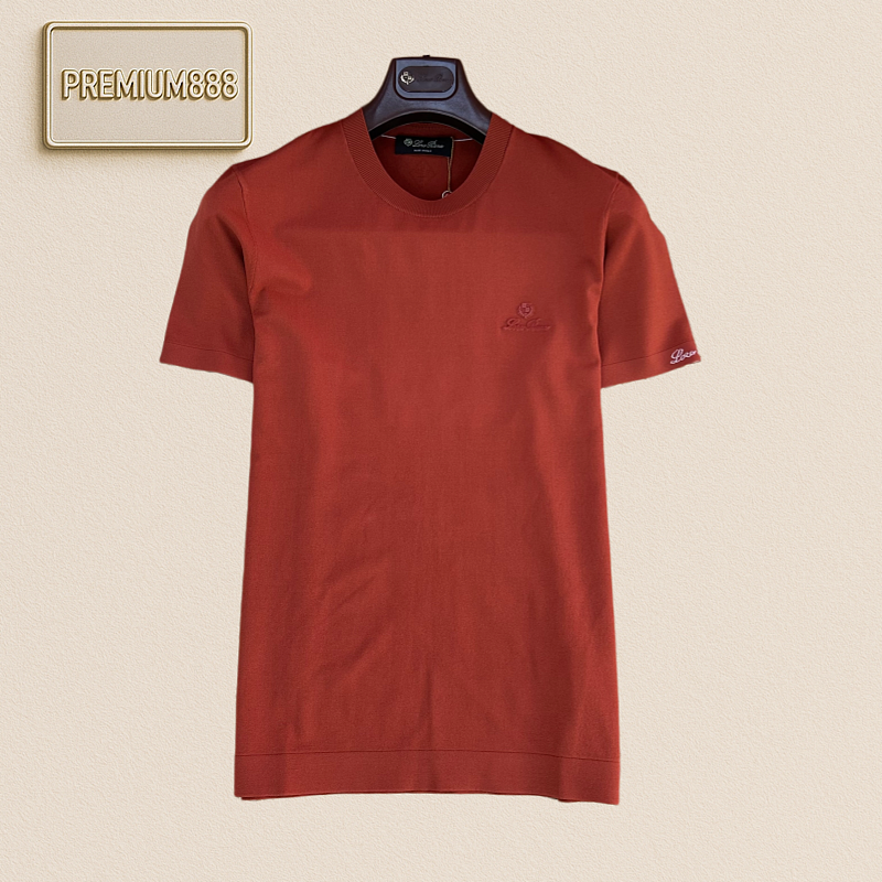 Loropiana Pure Color Embroidery Round-neck Short-sleeved T-shirt