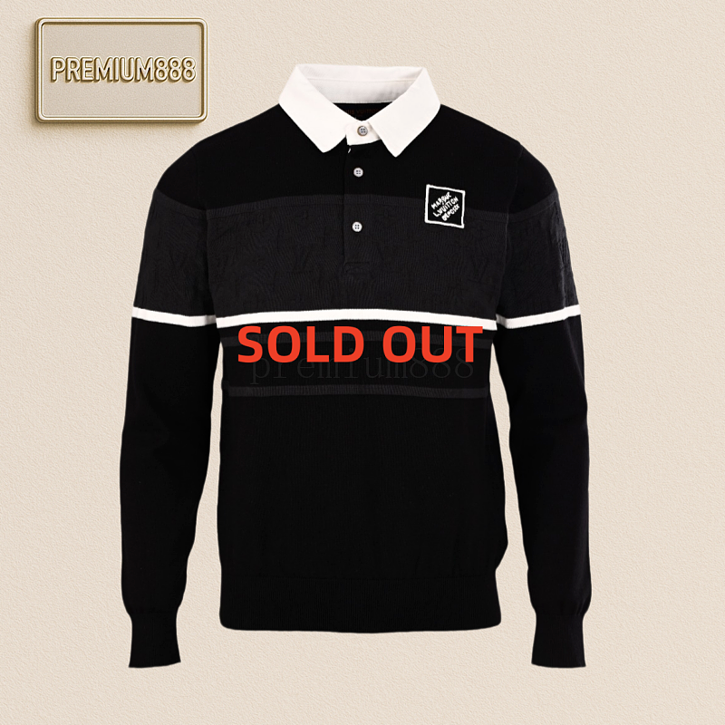 Louis Vuitton LV Dark Pattern Patchwork Jacquard Long Sleeve Polo Shirt Sweatshirt