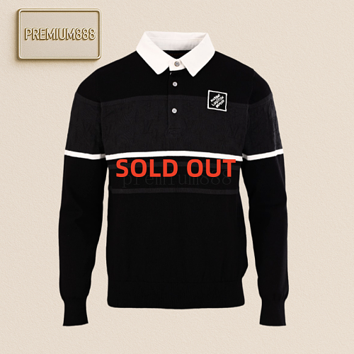 Louis Vuitton LV Dark Pattern Patchwork Jacquard Long Sleeve Polo Shirt Sweatshirt