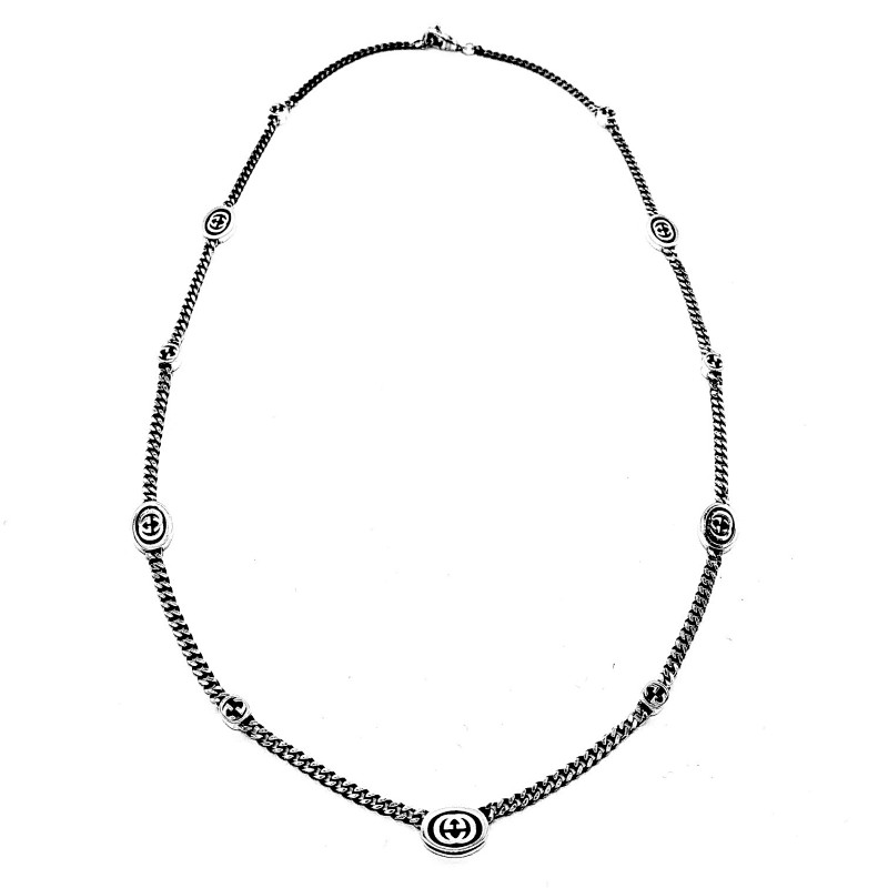 Louis Vuitton Gucc Double G Black Enamel Logo NecklaceItem ID