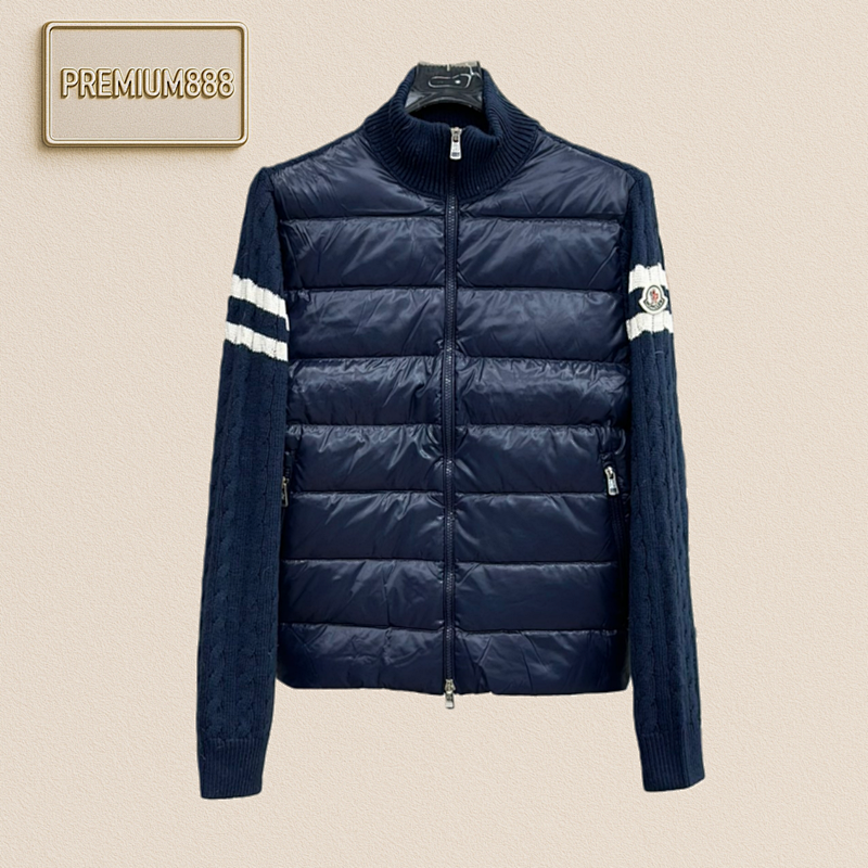 Moncler. Mengkou TB Armband Knitted Patchwork Stand-up Down Jacket