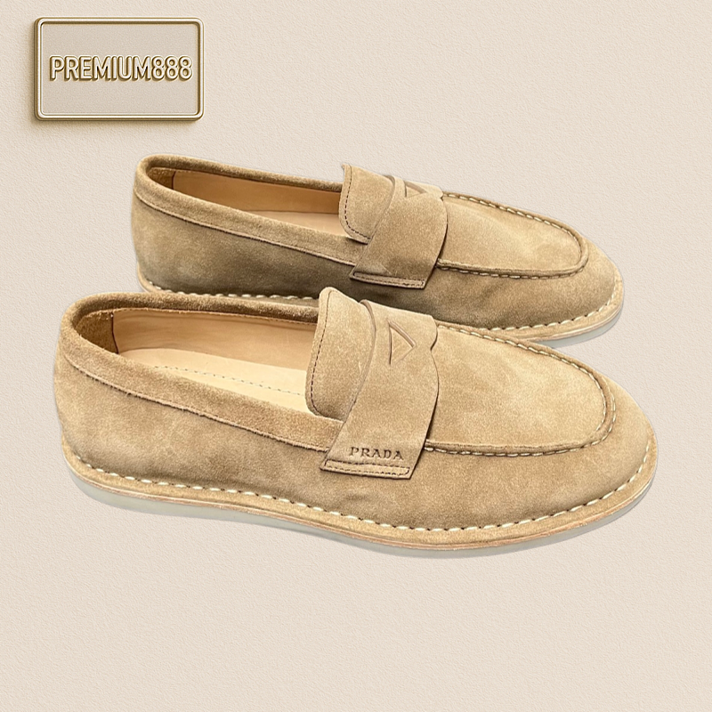 Prada Men's New Velvet Leather Loafers