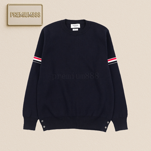 TB 25Fw Arm Ribbon Round-neck Sweater - Navy Blue