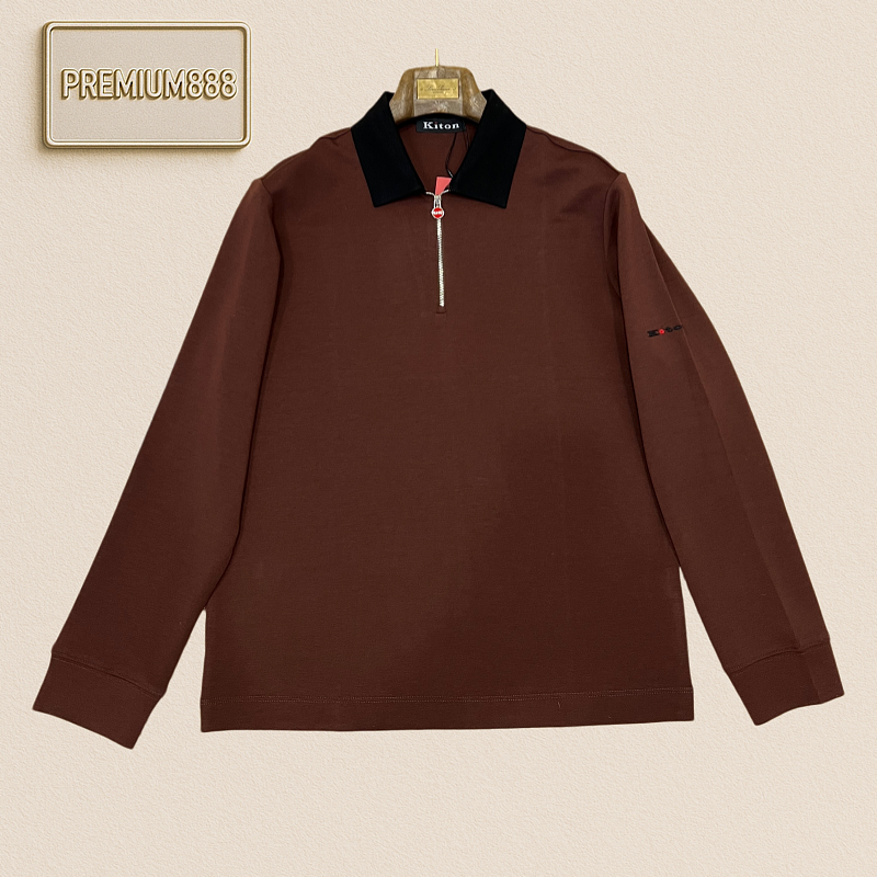 Kiton Goat Hair Blended Half-Zip Long-Sleeved Polo Shirt