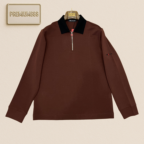 Kiton Goat Hair Blended Half-Zip Long-Sleeved Polo Shirt