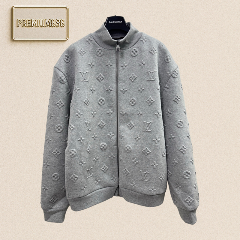 1v Louis Monogram Embossed Full-print V-neck Zipper Coat