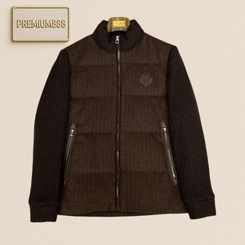 LP NooyiPianya Wool Knit Patched V-Neck Embroidered Down Jacket