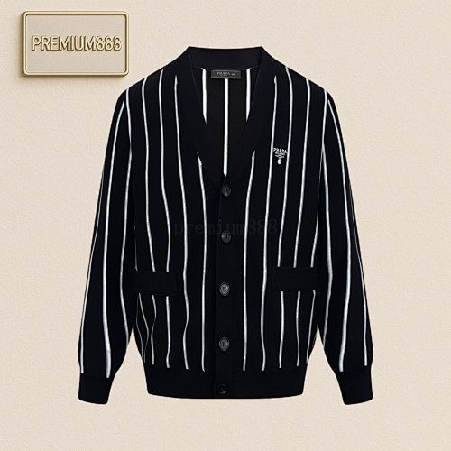 Prada Pra Da Striped Embroidered Cardigan Jumper