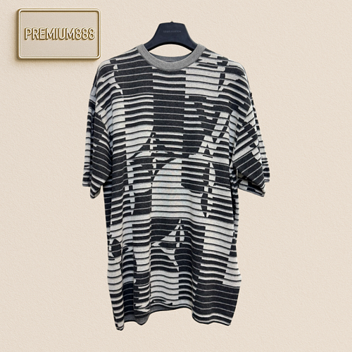1v Louis Visual Illusion Presbyopia Stripes Knit Short-Sleeved T-Shirt
