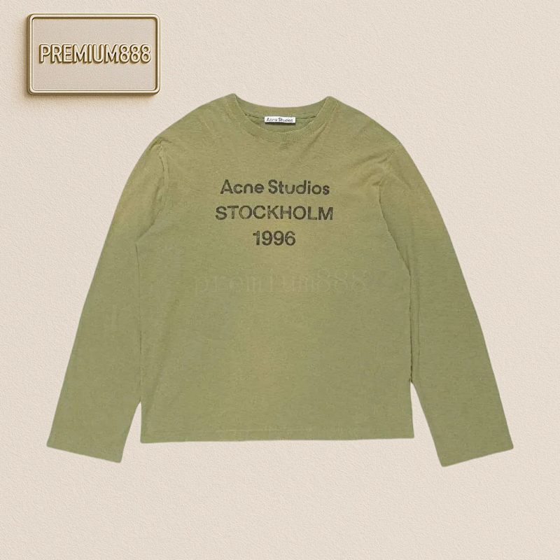 Acne Studios Retro Logo Pattern Crew Neck Long Sleeve T-shirt On Chest