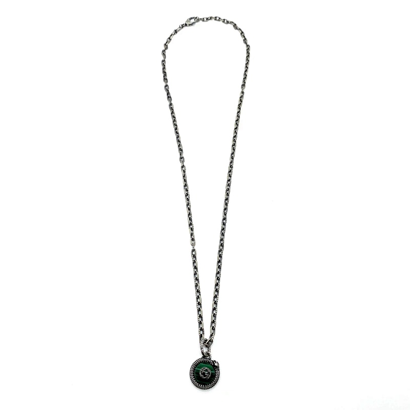 Gucc Garden Sterling Silver And Peacockite Green NecklaceItem ID