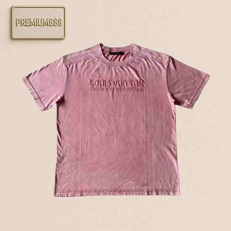L V Washed Powder Embroidery Round Neck Short Sleeves