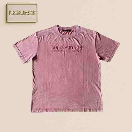 L V Washed Powder Embroidery Round Neck Short Sleeves