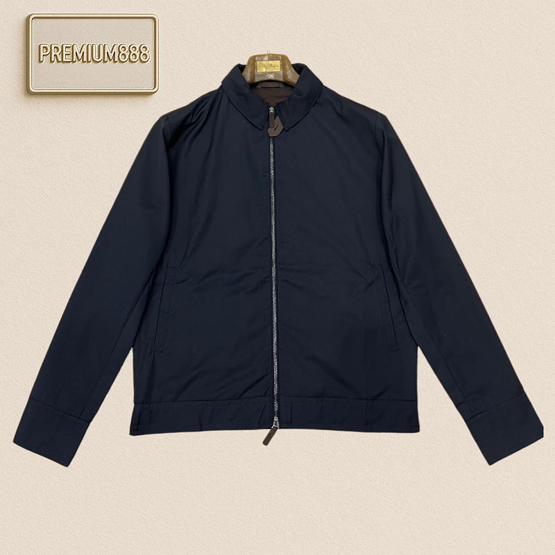 Zegna Jenia Navy Blue Collared Double Zipper Business Jacket