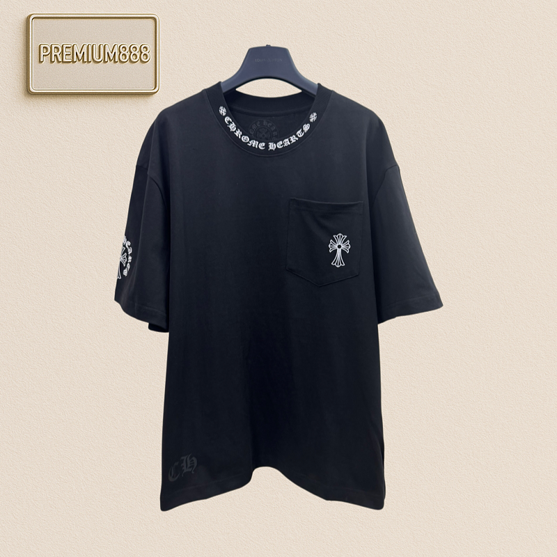 Chrome Hearts CH Cross-Design Sanskrit Cross-Striped Short-Sleeved T-Shirt
