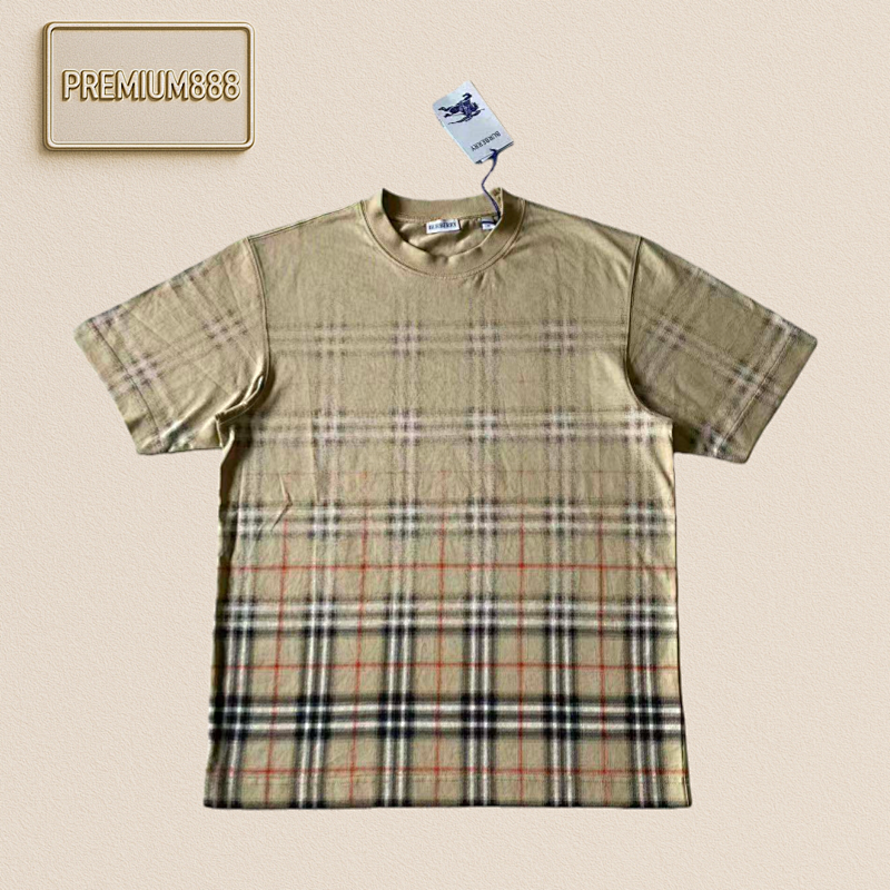Bbr Gradient Checkered Round-neck Short-sleeved Shirt